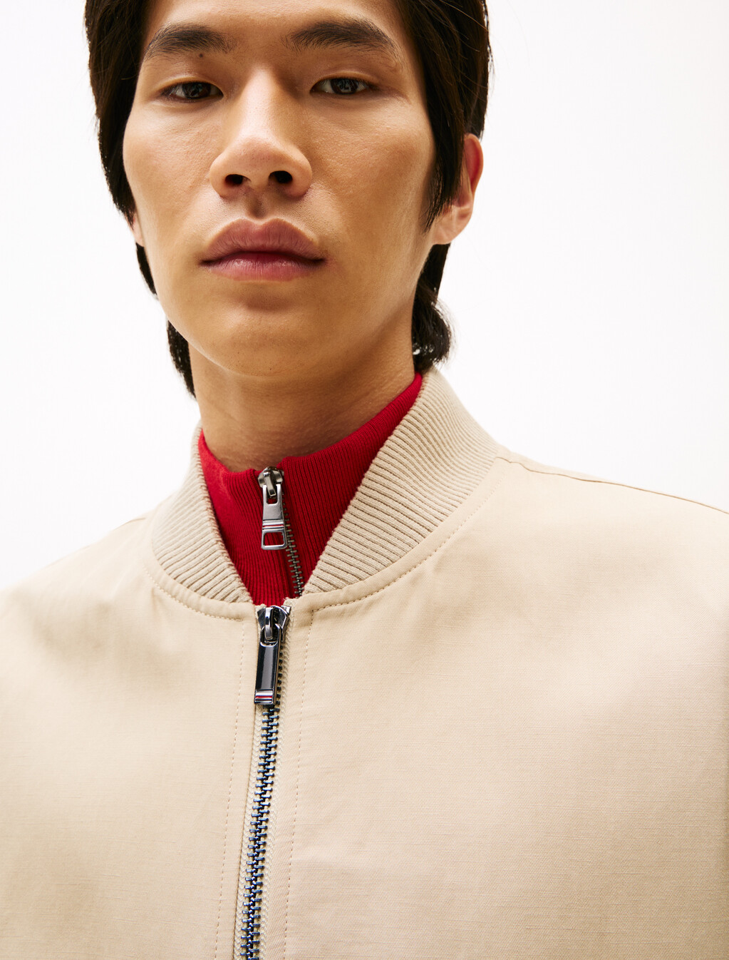 Smart Casual Linen Blend Bomber Jacket, Sandalwood, hi-res