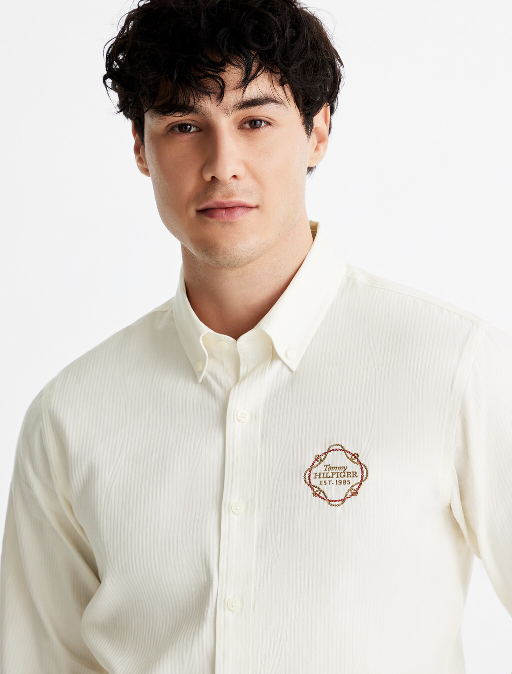 Jacquard Pattern Stripe Shirt, Ivory Petal, hi-res
