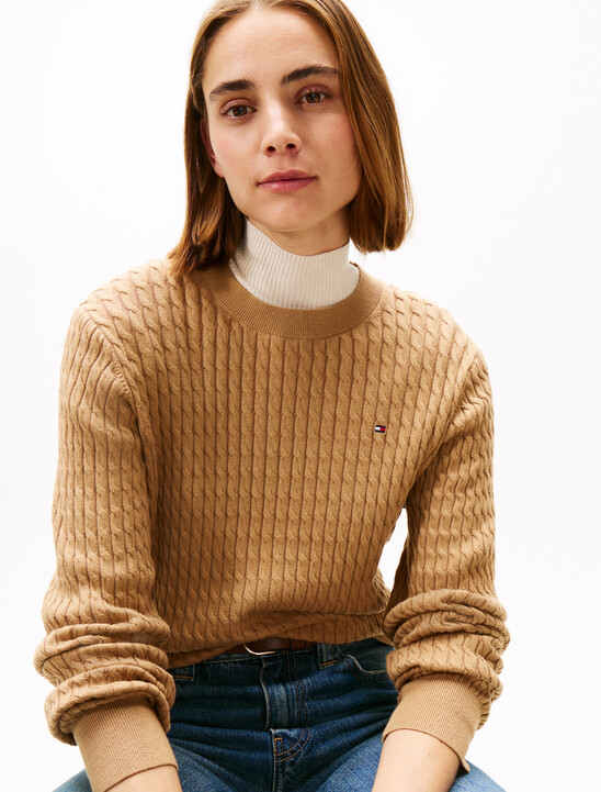 Fine Cable Knit Crew Neck Jumper