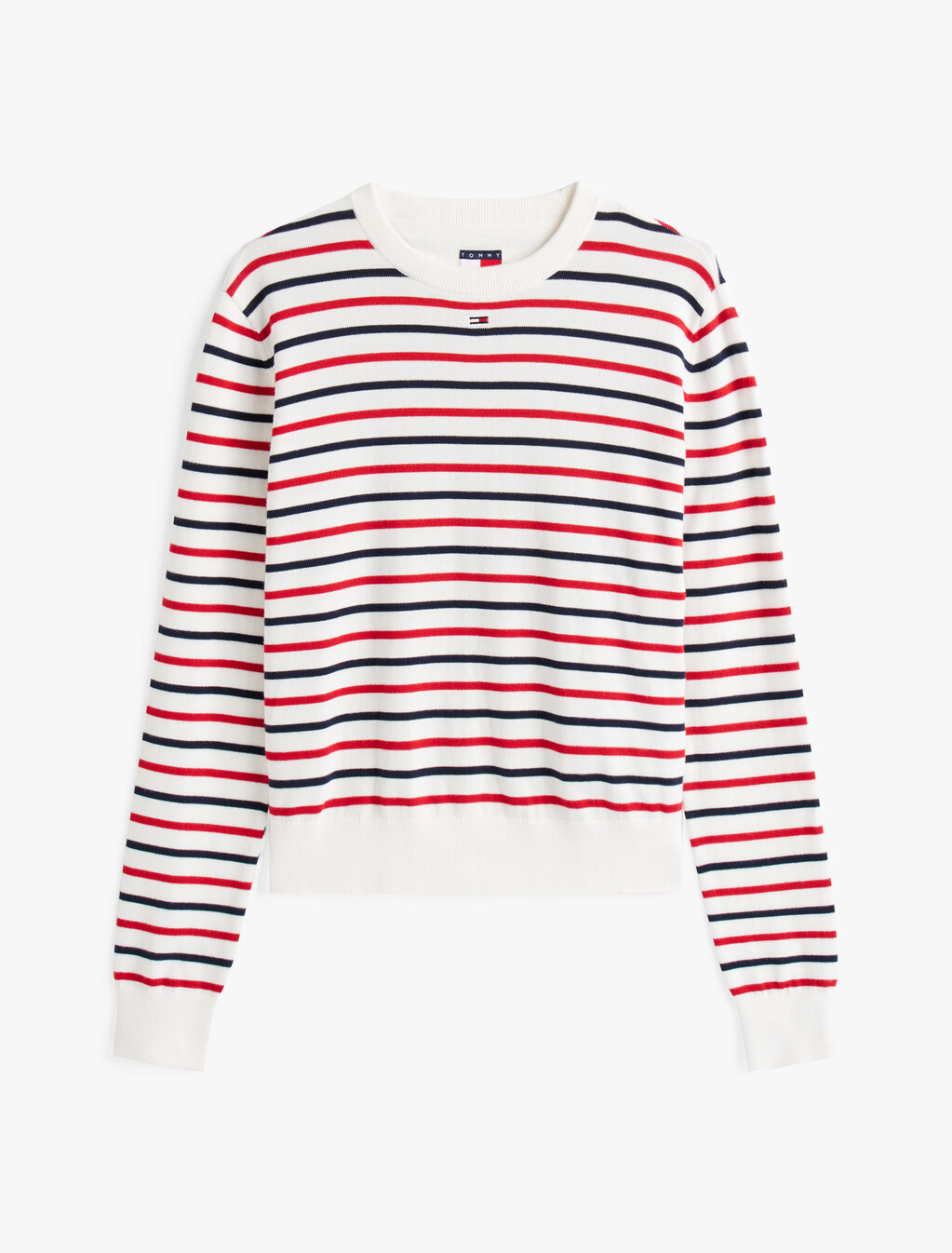 Essential Rib Knit Slim T-Shirt, White / Red / Navy Stripe, hi-res