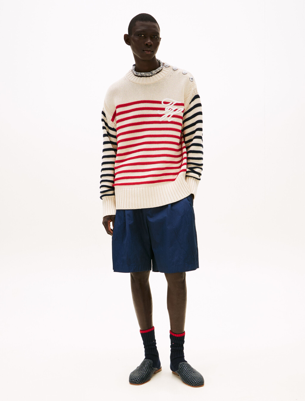 The Runway Collection Breton Stripe Jumper, Ecru / Red stripe, hi-res