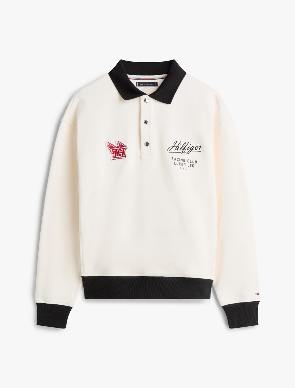 Logo Appliqu&eacute; Rugby Collar Sweatshirt, Ivory Petal, hi-res