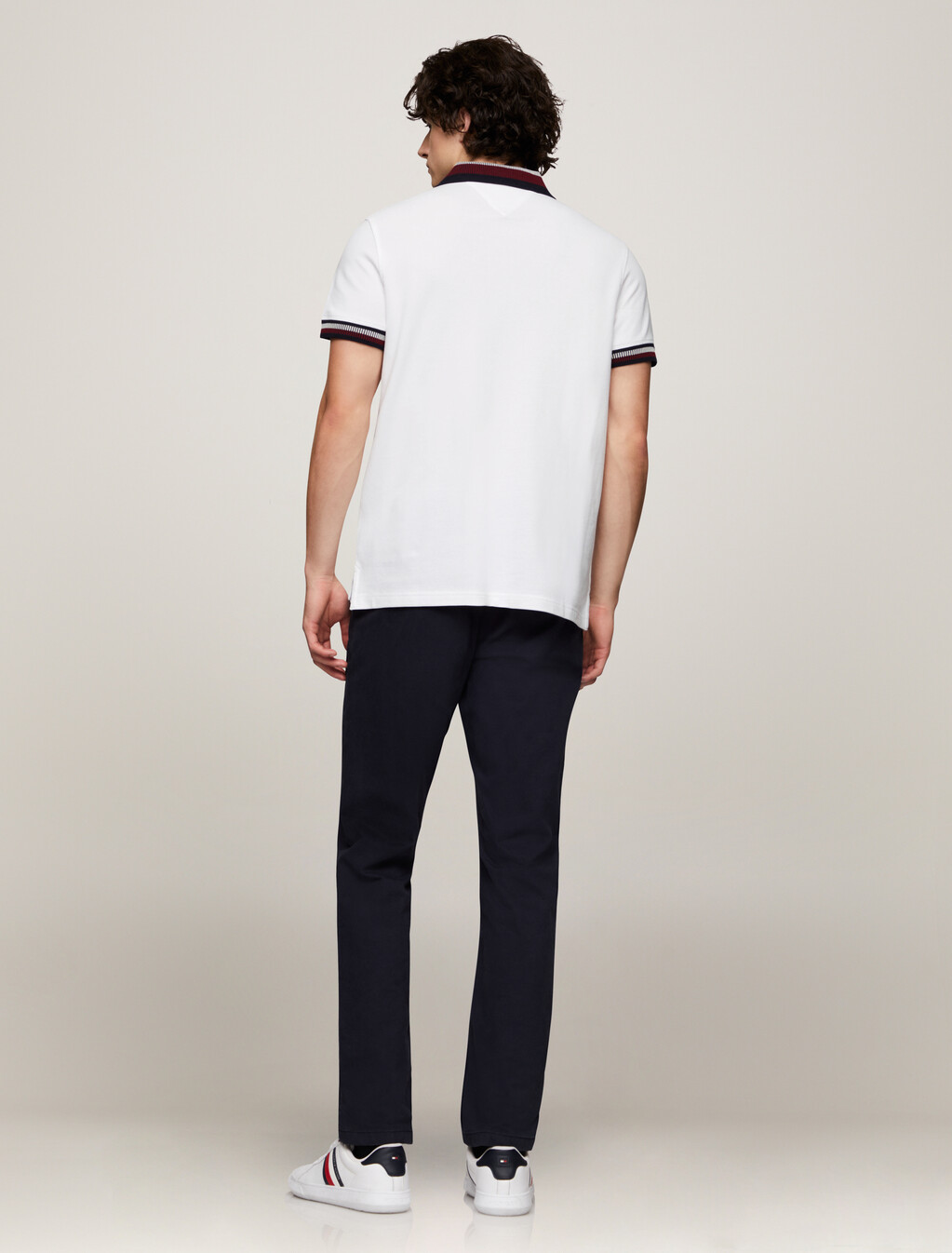 Stripe Collar Polo, White, hi-res