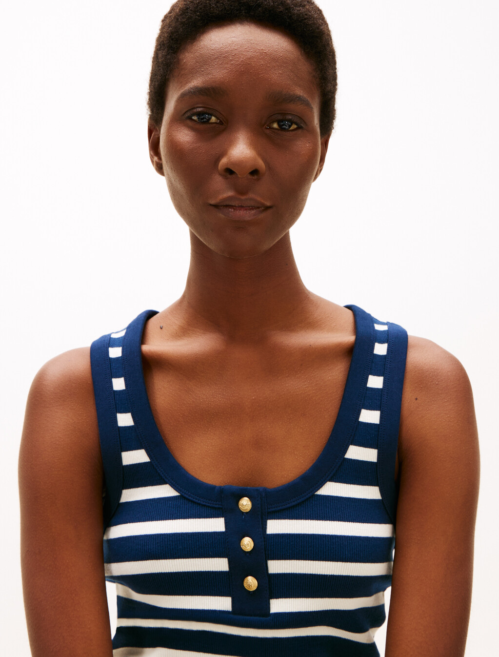 Henley Slim Tank Top, Dark Night Navy/Calico Stp, hi-res