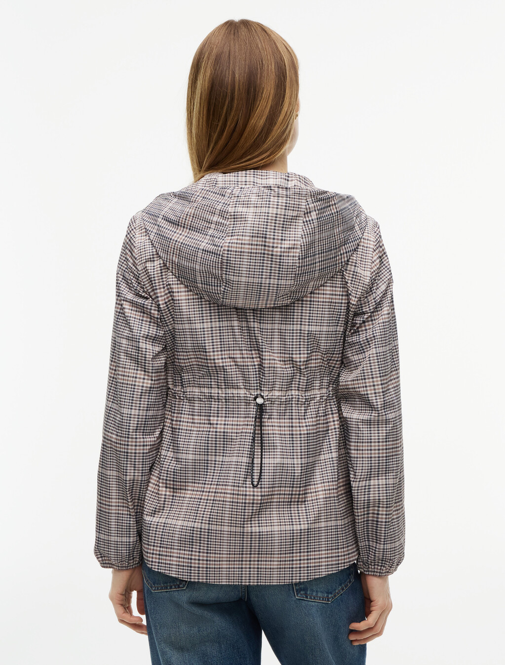 Water Repellent Lightweight Hooded Windbreaker, Small Brown Check, hi-res