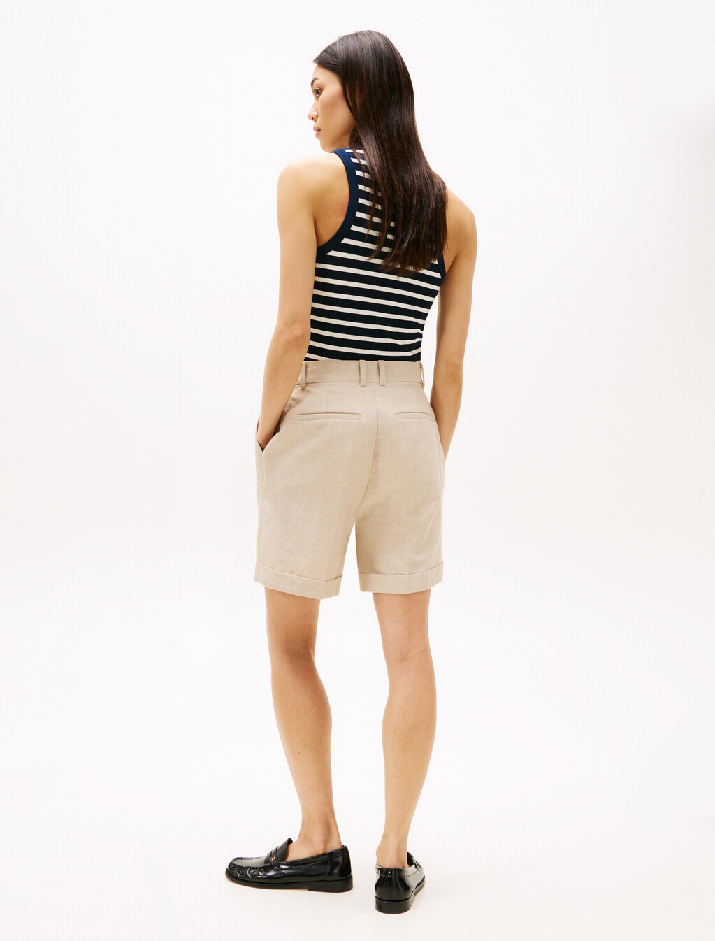 Linen Mix Pleated Shorts, Classic Beige, hi-res