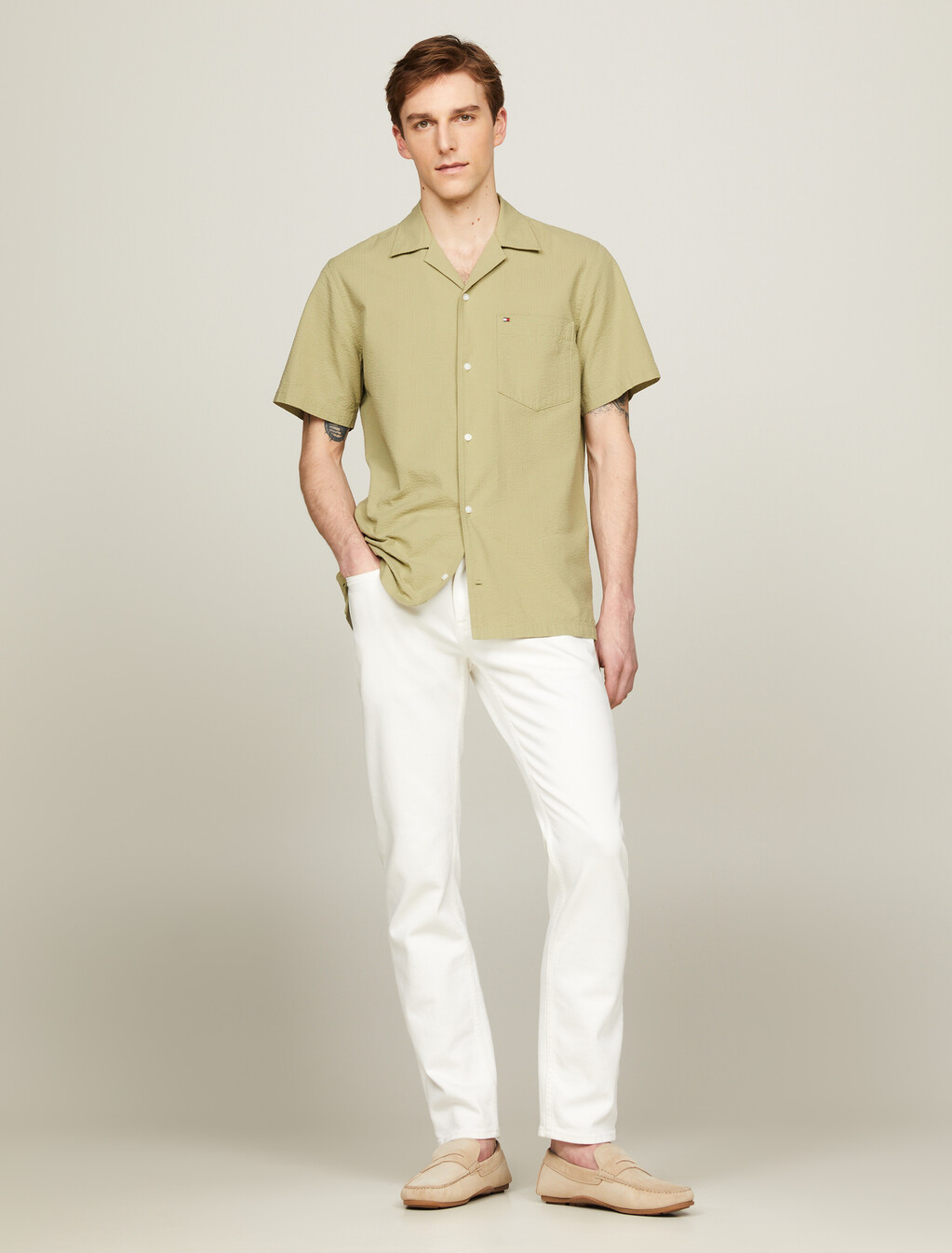 Seersucker Regular Fit Short Sleeve Shirt, Faded Olive, hi-res