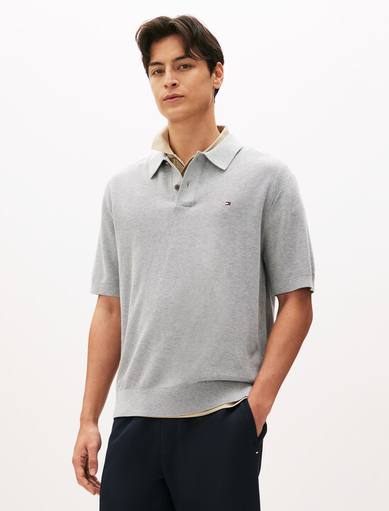 微粒針織紋理短袖 Polo 衫