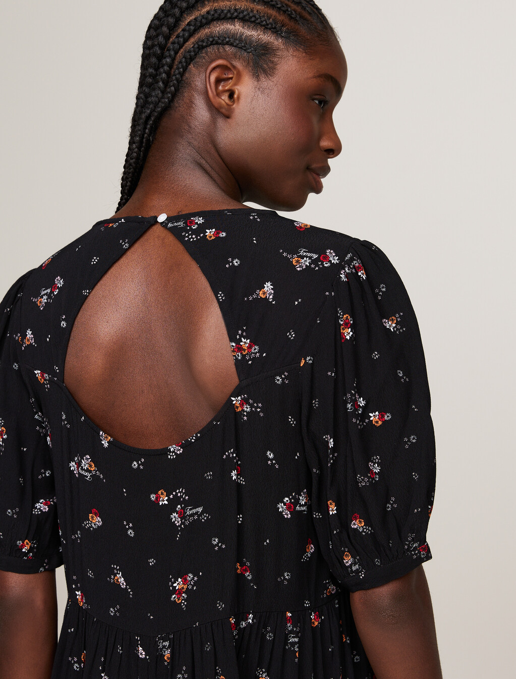 Tiered Floral Print Knee Length Dress, Black Mountain Floral, hi-res