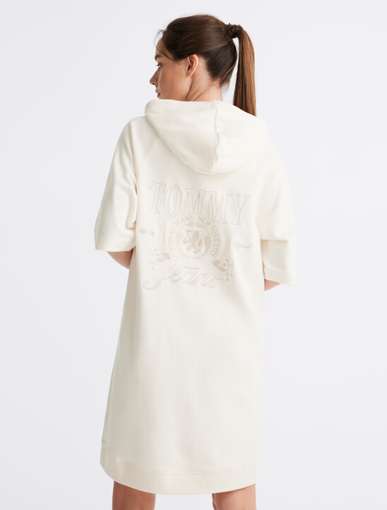Crest Hoodie Dress, Ancient White Crest Hoodie Dress