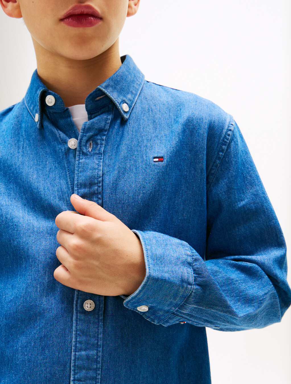 Chambray Denim Shirt, Denim Medium 01, hi-res