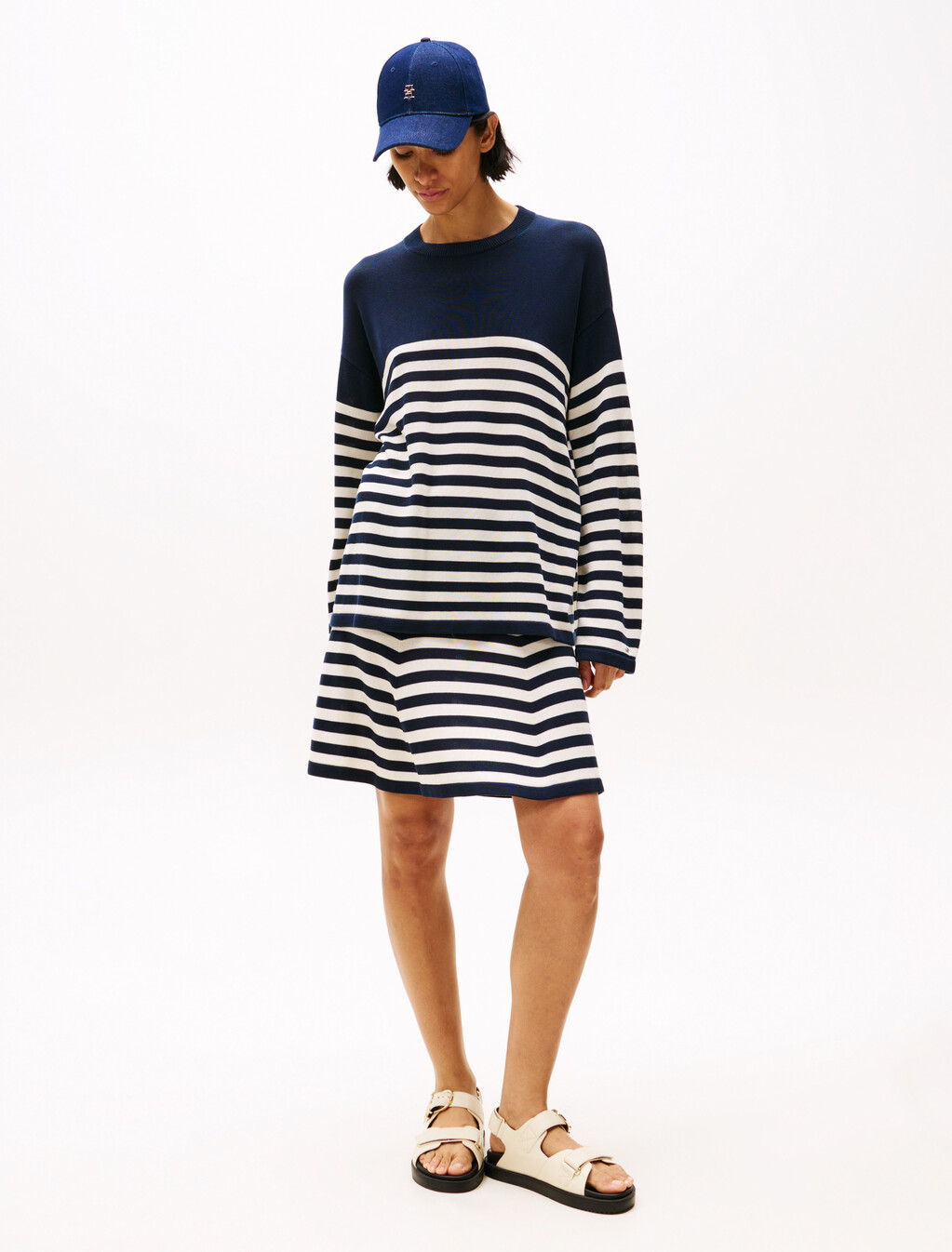 Relaxed Crew Neck Jumper With Silk, Dark Night Navy/Calico Stp, hi-res