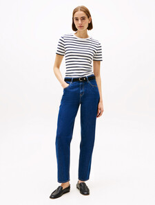 Flag Embroidery Ribbed Slim T-Shirt, Breton Dark Night Navy Stp, hi-res