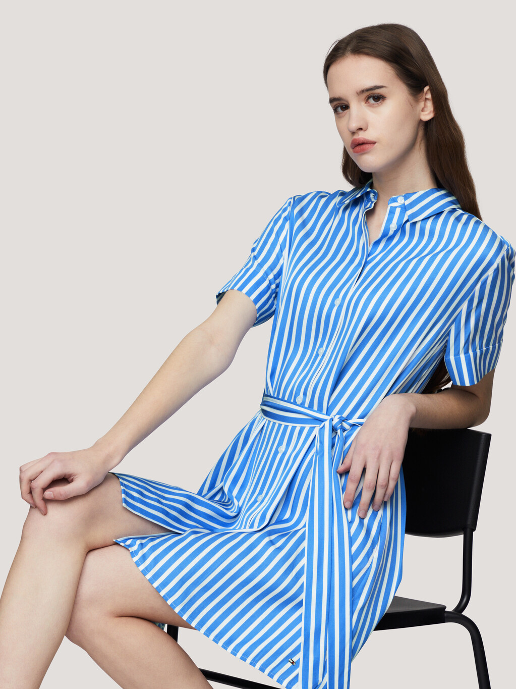 Belted Mini Shirt Dress, Fluid Stp/ Blue Spell, hi-res
