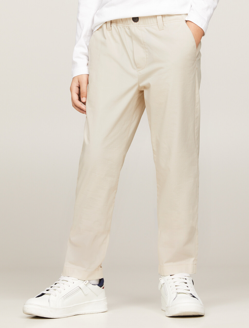 Regular Cotton Poplin Pull On Pant, Classic Beige, hi-res