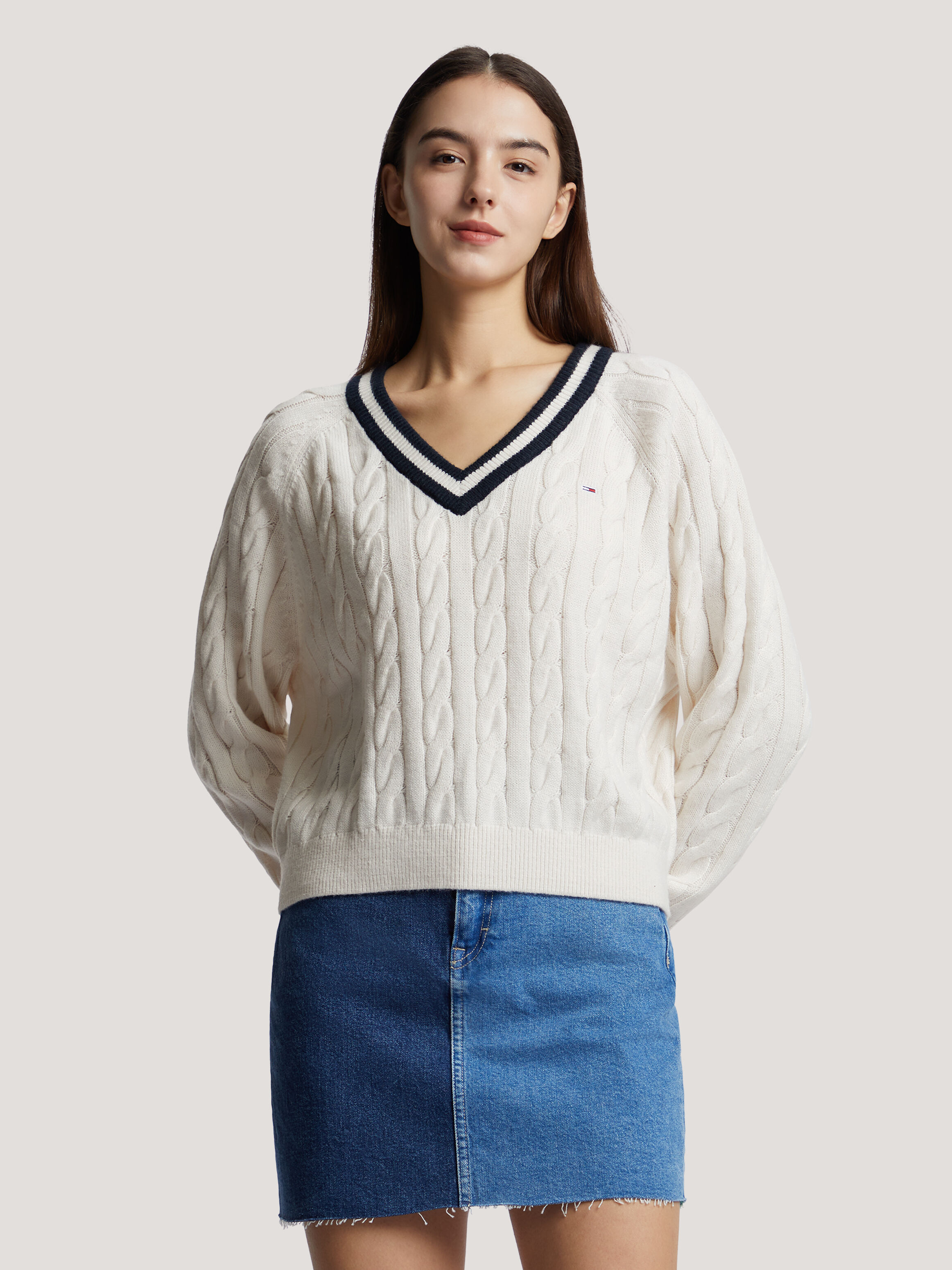 Cable knit varsity sweater 2025