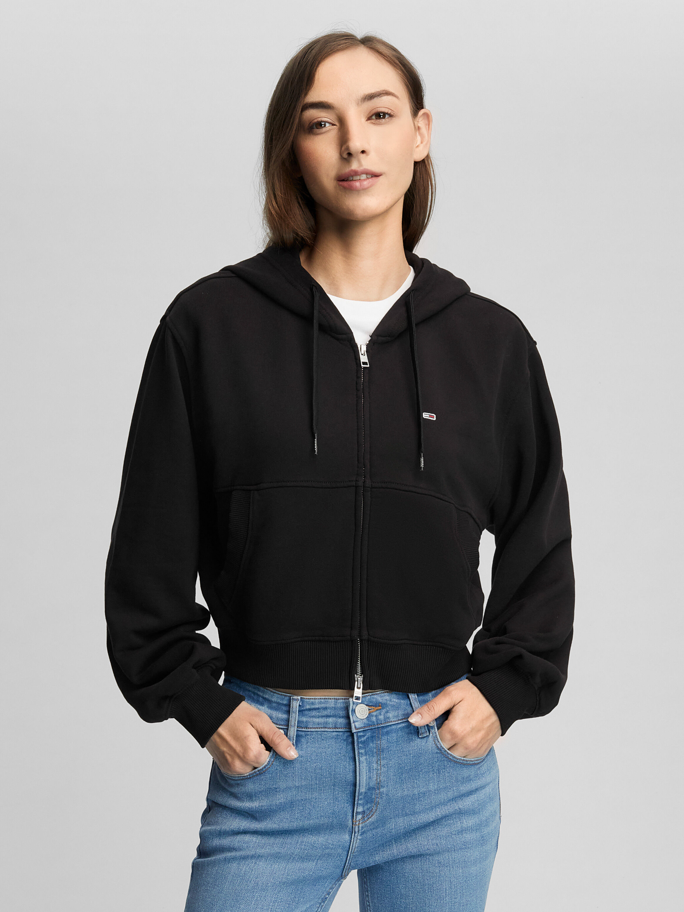 Cropped Two Way Zip Thru Hoodie