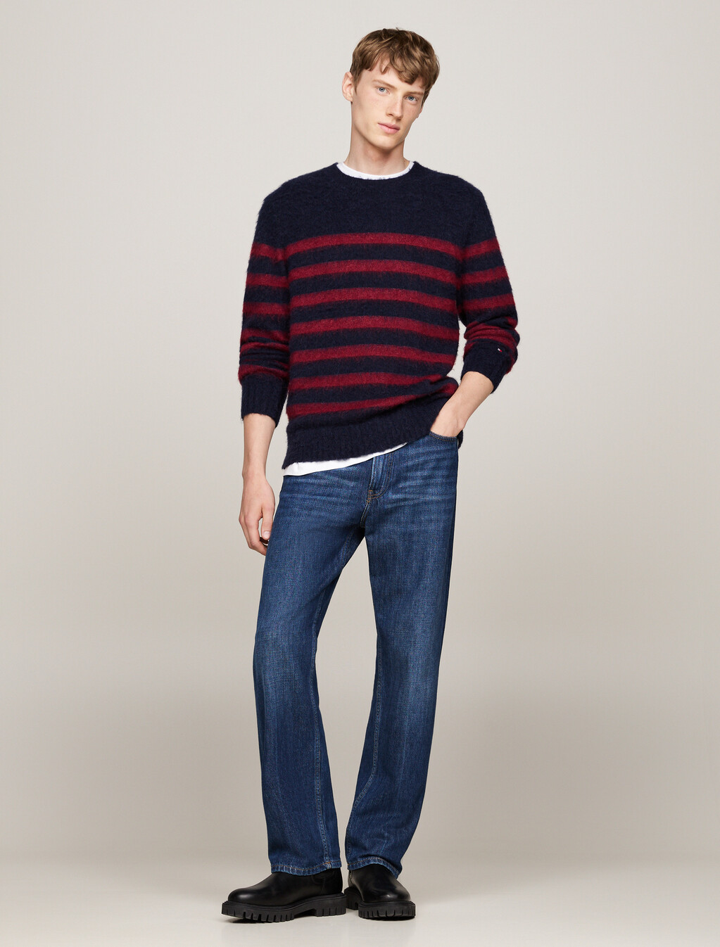 Stripe Relaxed Jumper with Alpaca, Desert Sky/ Rouge, hi-res