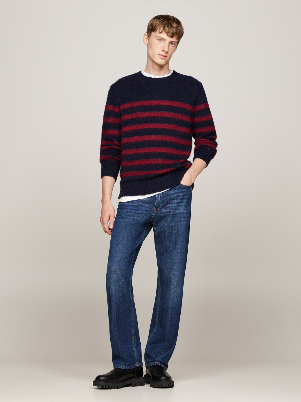 Stripe Relaxed Jumper with Alpaca, Desert Sky/ Rouge, hi-res