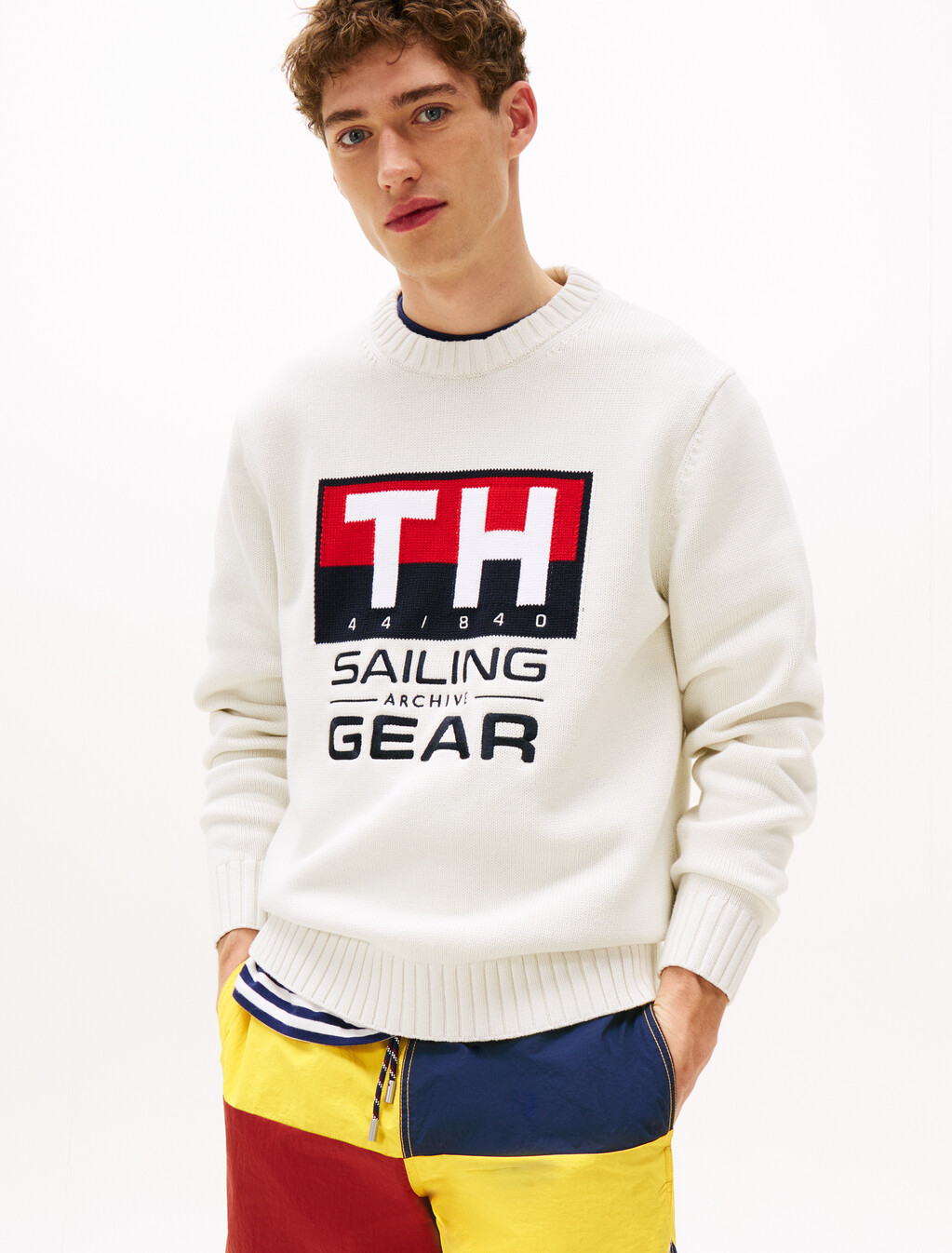 Hilfiger Sailing Rib-Knit Intarsia Logo Jumper, Ivory, hi-res