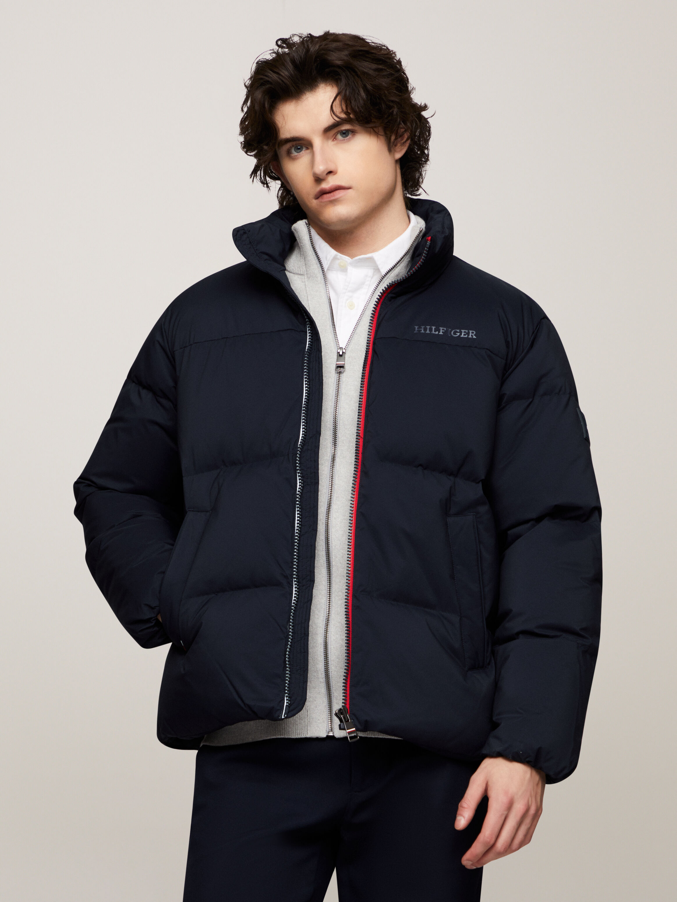 Tommy hilfiger blue puffer jacket discount