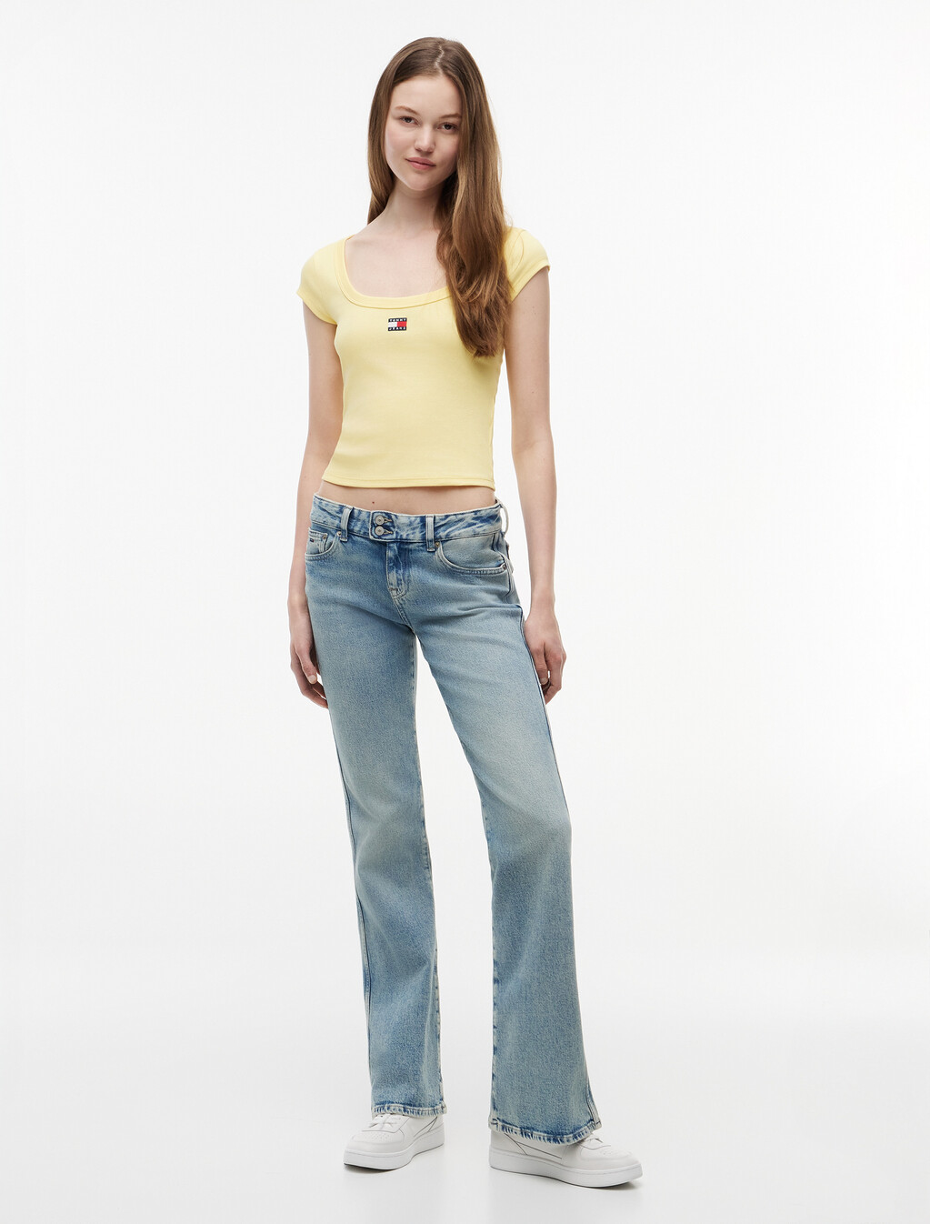 Tommy Badge Scoop Neck Slim T-Shirt, Citronella, hi-res