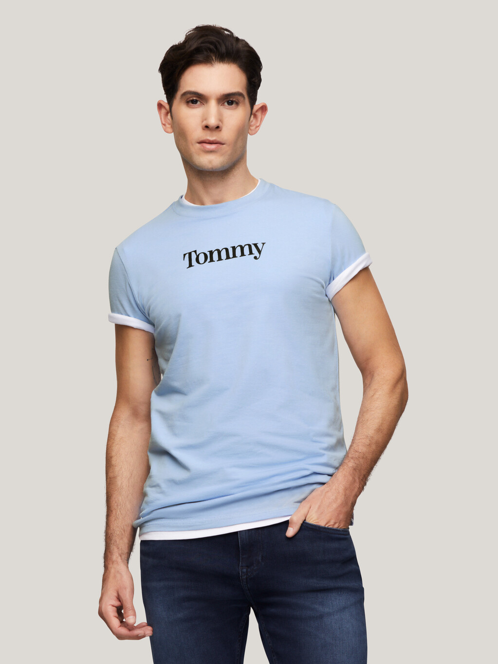 金屬色 Tommy 超修身 T 恤, Moderate Blue, hi-res