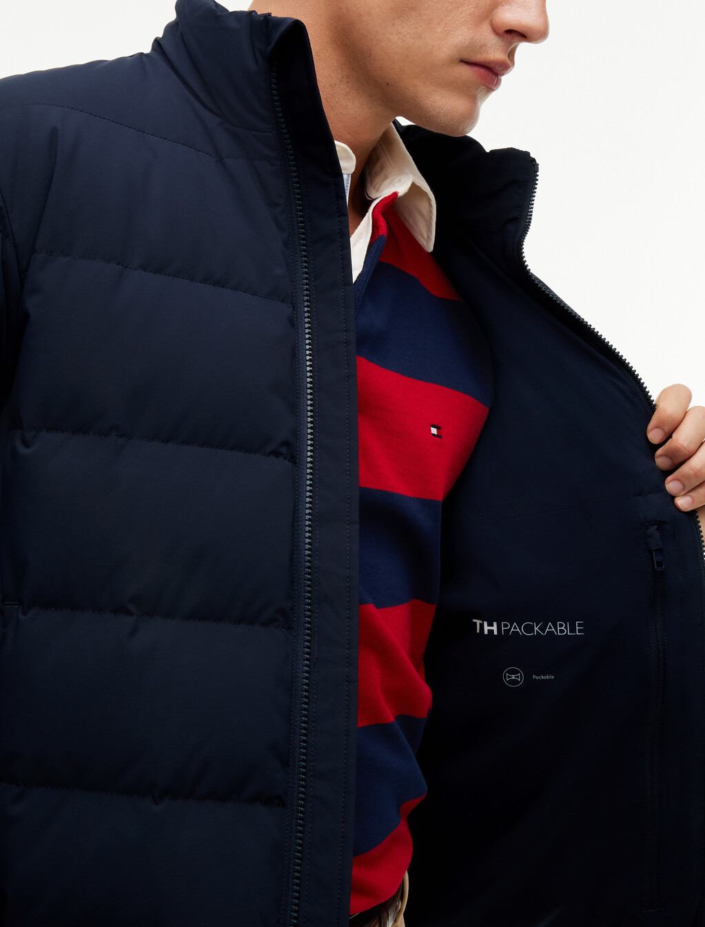 Lightweight Packable Goose Down Jacket, Navy Blue, hi-res