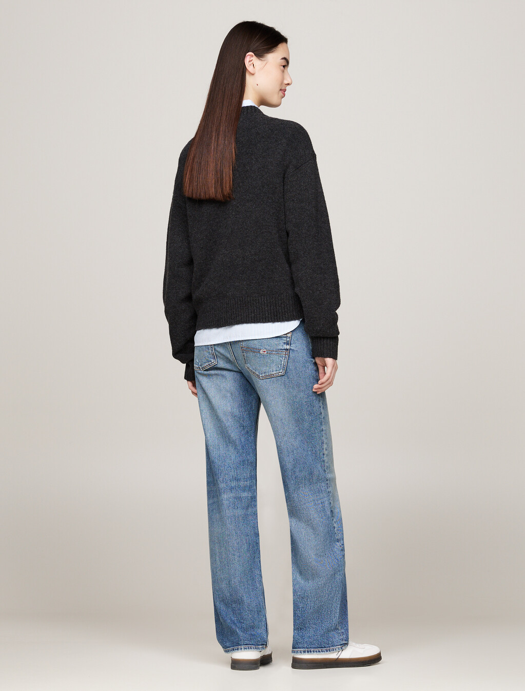 Mélange Relaxed Jumper with Wool, Black Melange, hi-res