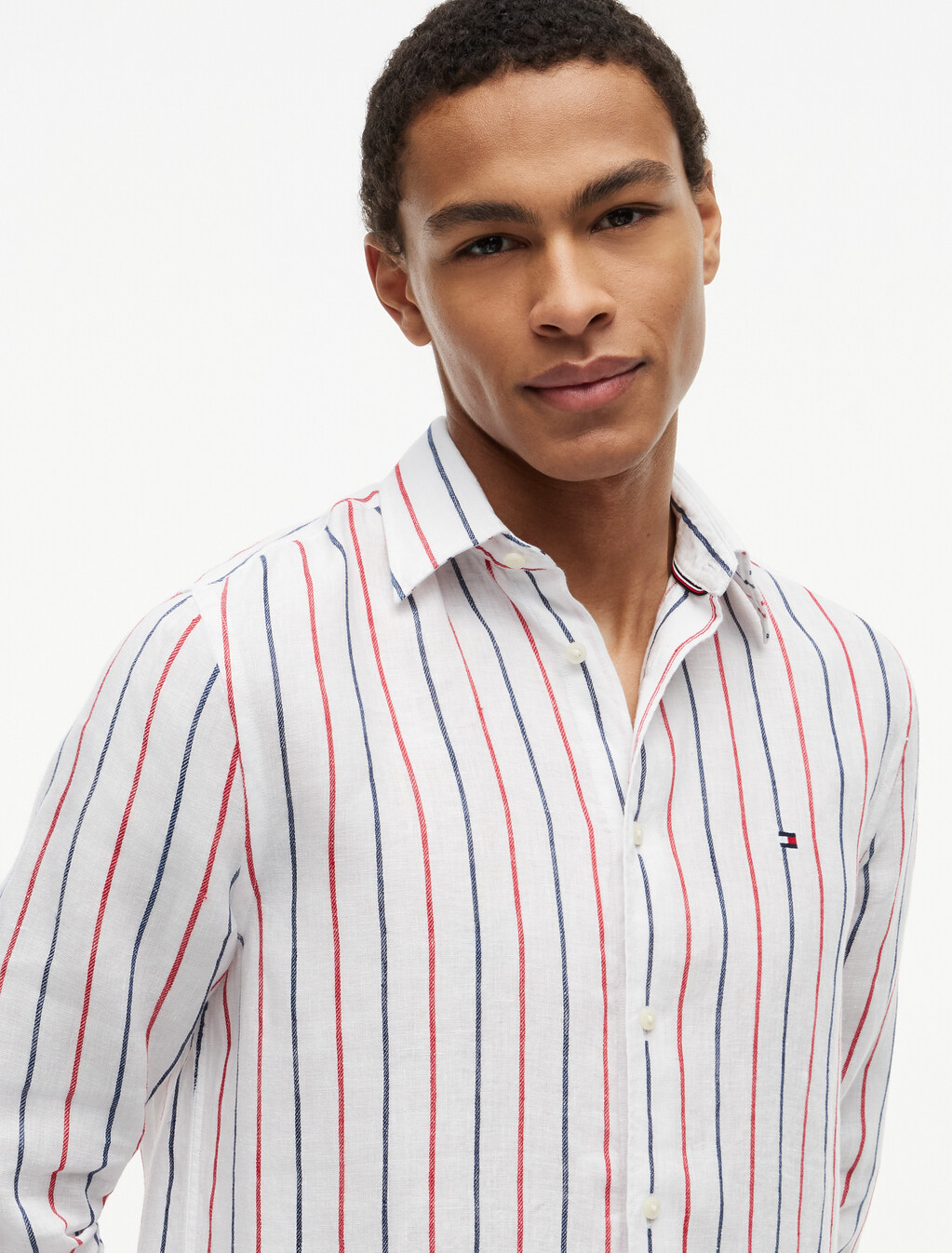 Regular Fit Textured Stripe Pure Linen Shirt, Medium Red / Stripe, hi-res