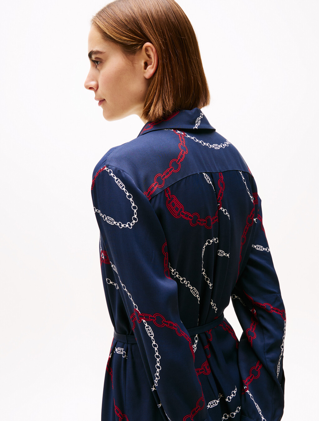 Viscose Shirt Dress, Flag Chain Wave/ Navy, hi-res