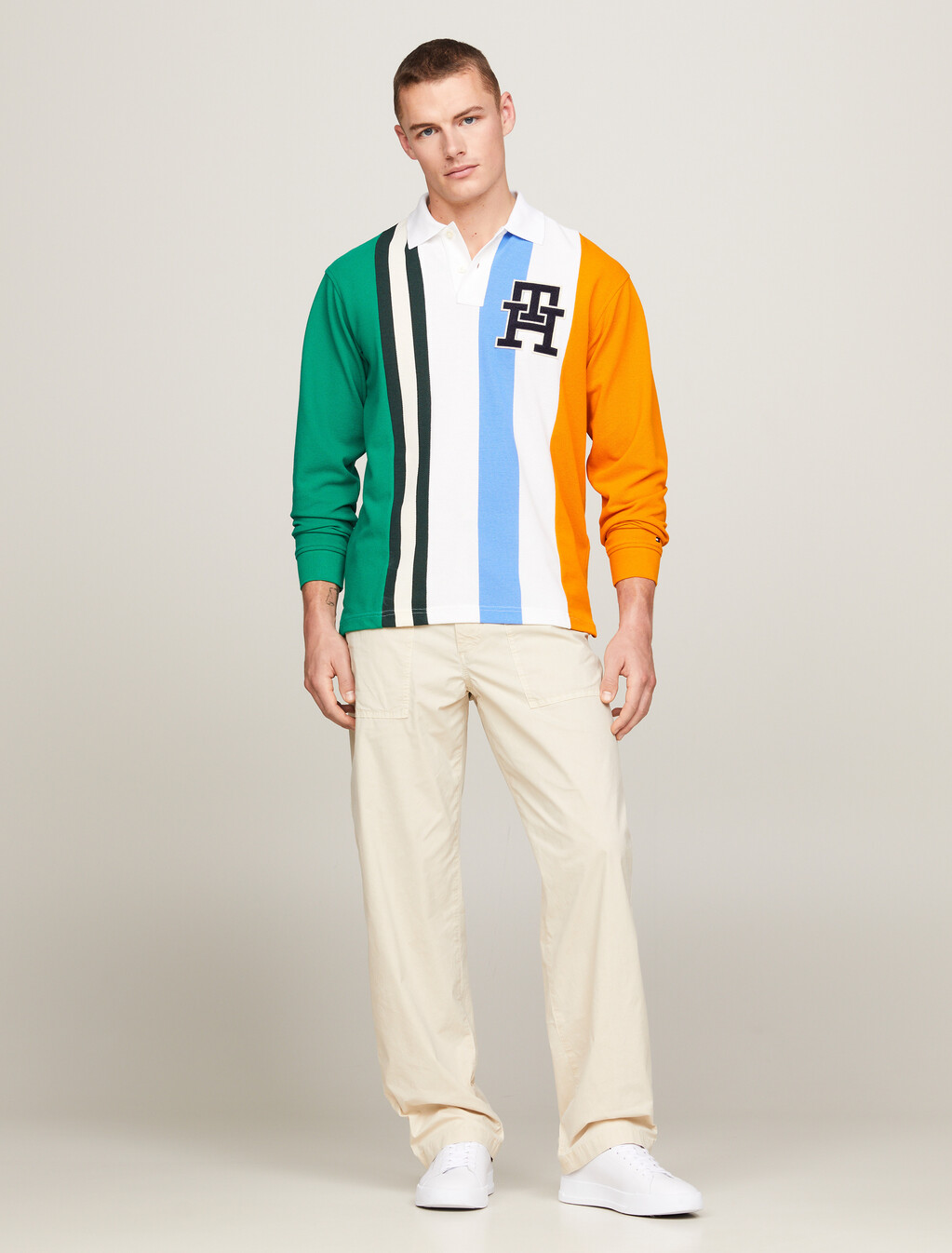 Mixed Stripe Regular Rugby Polo, White/ Multi, hi-res