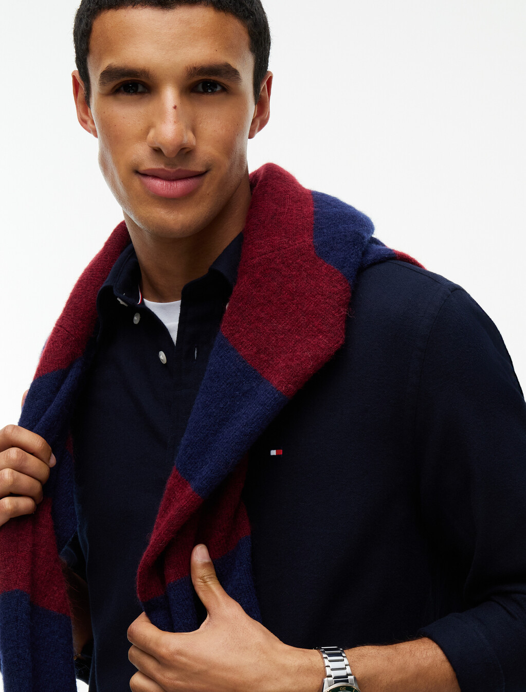 Regular Fit Herringbone Flannel Shirt, Navy Blue, hi-res