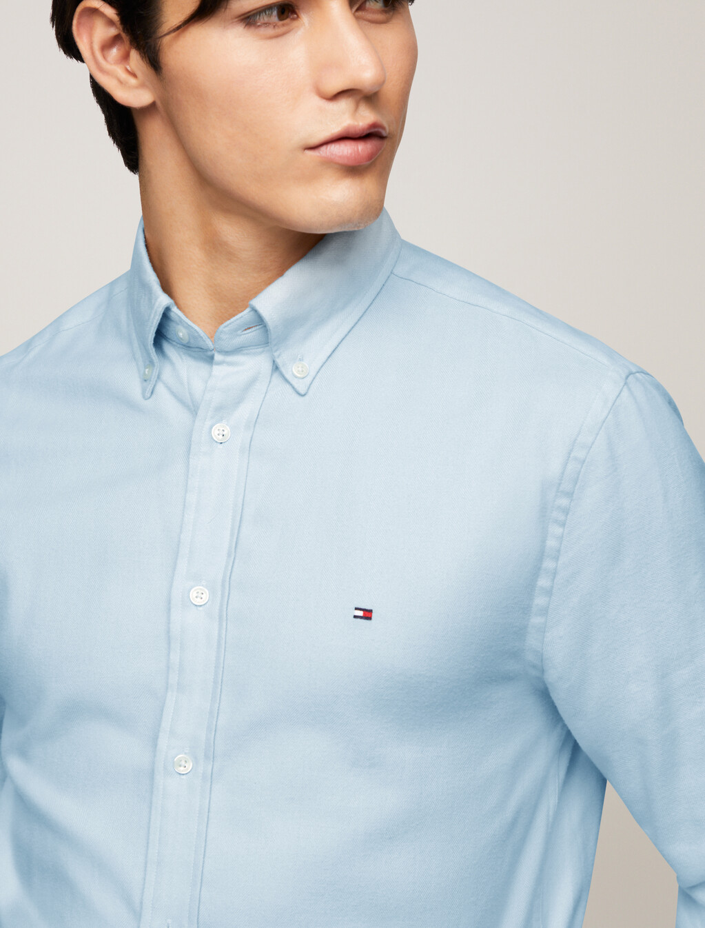 Herringbone Cotton Regular Shirt, Breezy Blue, hi-res