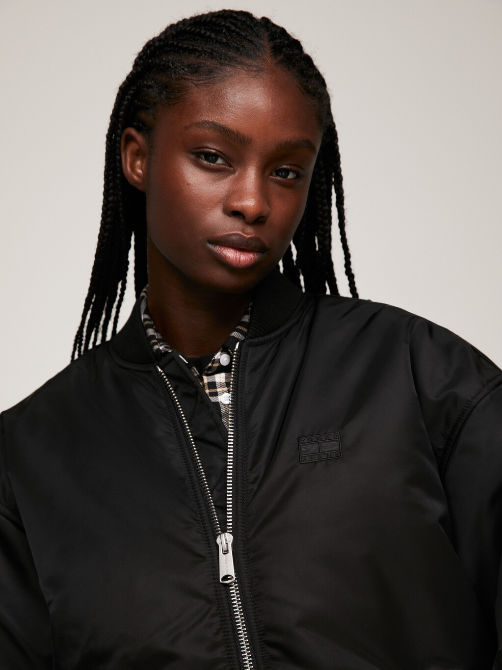 Tonal Appliqué Padded Oversized Bomber Jacket, Black, hi-res