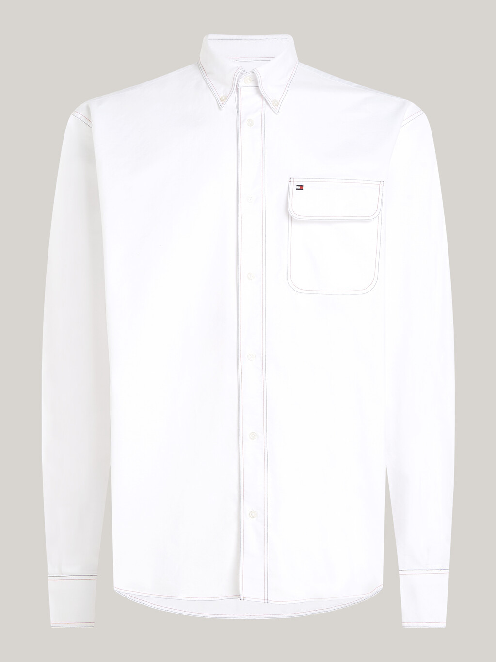 Contrast Stitch Regular Washed Oxford Shirt, Optic White, hi-res