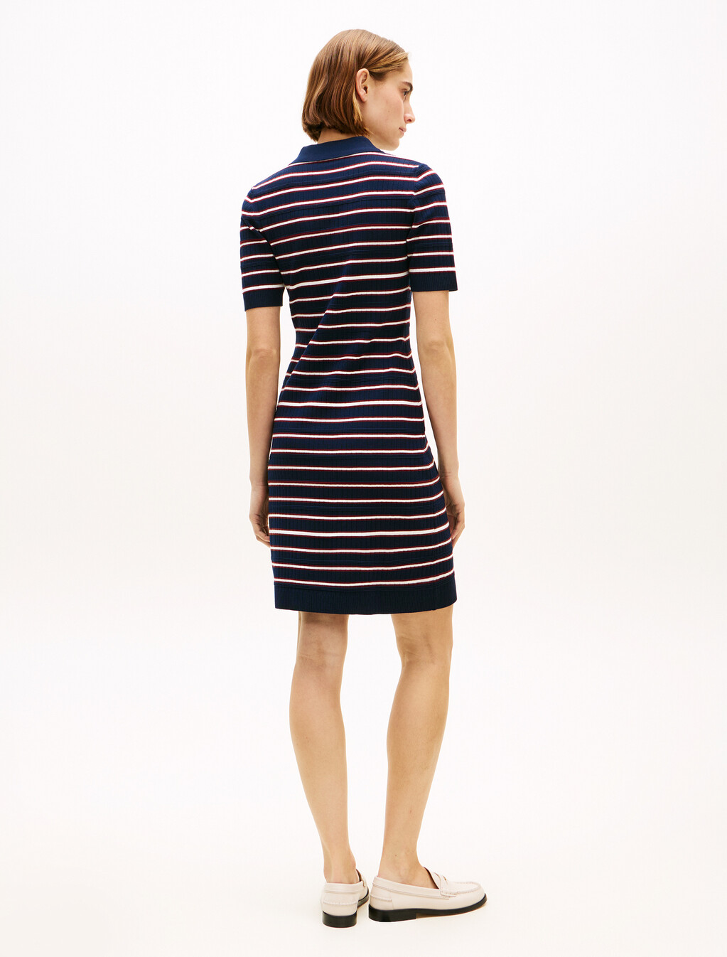 Asia Fit Knitted Fit & Flare Polo Dress, Preppy Stripe Dark Night Navy, hi-res