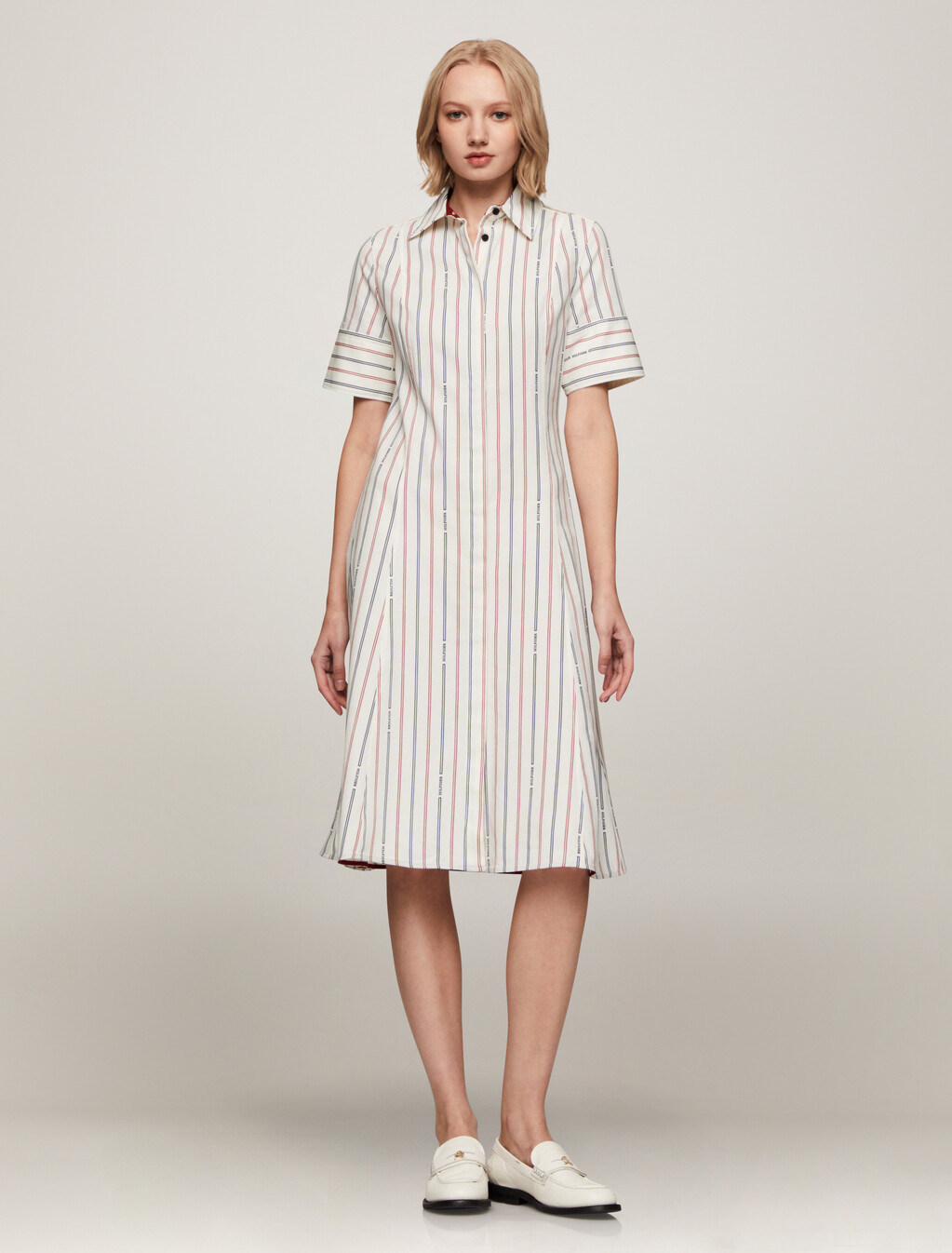 Asia Fit Logo Stripe Shirt Dress, Monotype Stp/ Ancient White, hi-res