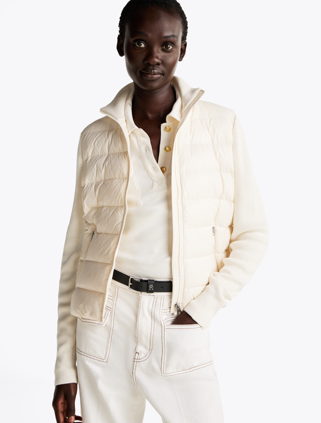 對比色衣袖羽絨外套, Ivory Petal, hi-res
