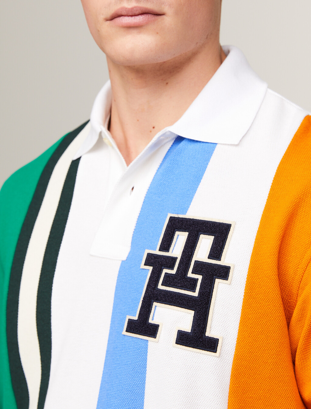 Mixed Stripe Regular Rugby Polo, White/ Multi, hi-res