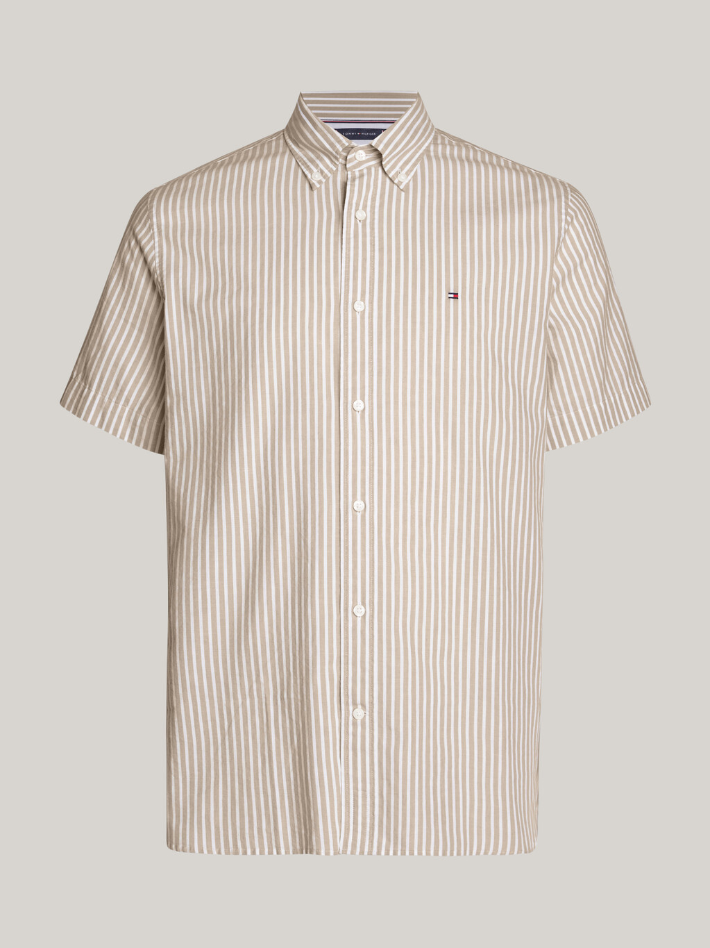 條紋常規版型短袖襯衫, Beige / Optic White, hi-res