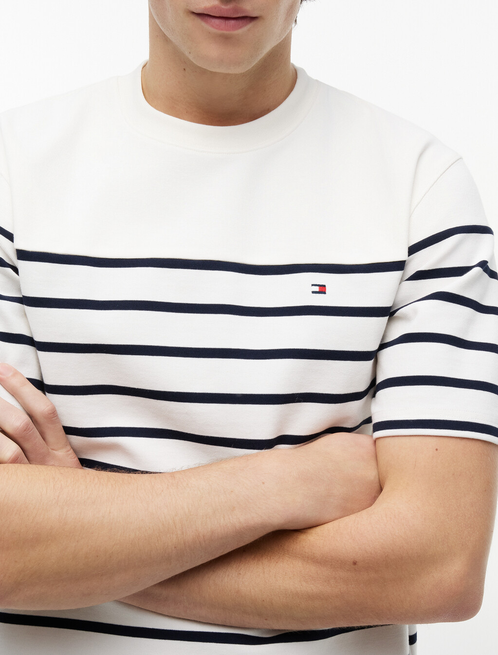 Jacquard Stripe Relaxed Crew Neck T-Shirt, Ivory Petal / Desert Sky, hi-res