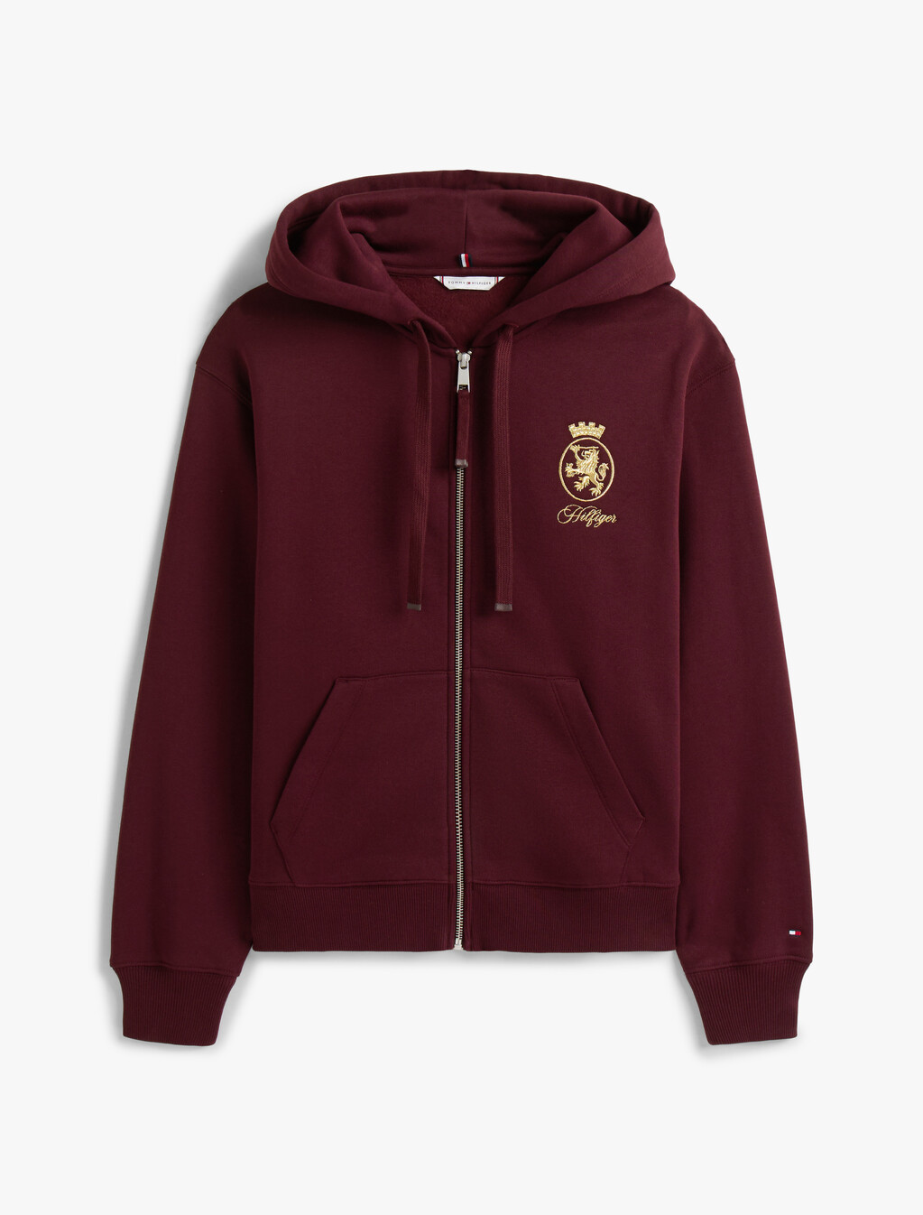 TH Crest Embroidery Gold-Tone Zip-Thru Hoody, Deep Burgundy, hi-res
