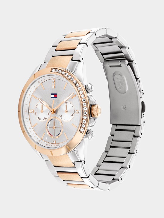 TWO TONE GEMSTONE STAINLESS STEEL WATCH