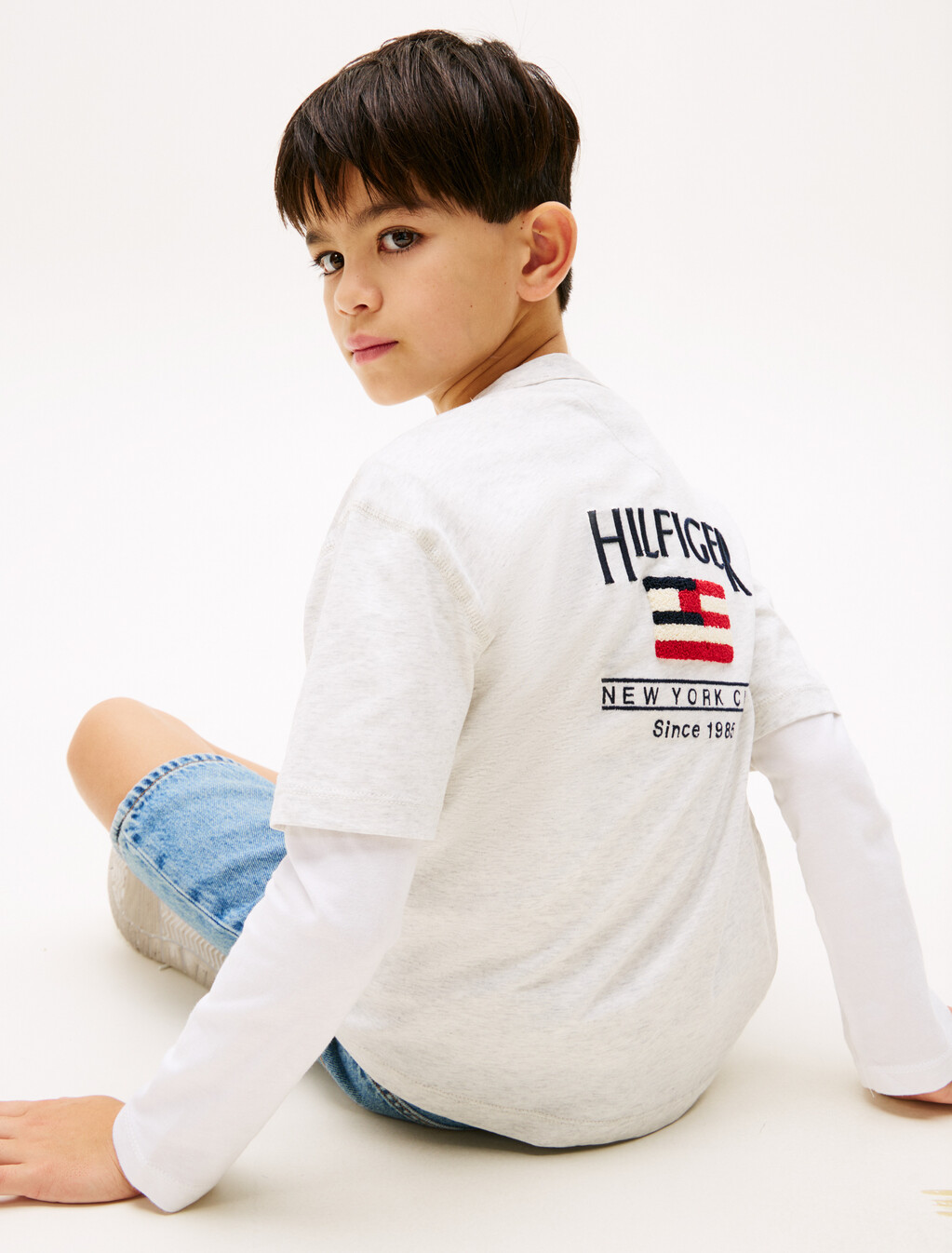 Hilfiger Flag Back Logo Terry T-Shirt, Snow White Heather, hi-res