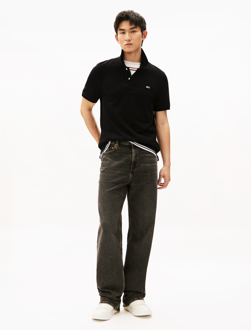 休閒涼感基本款 Polo 衫, Black, hi-res