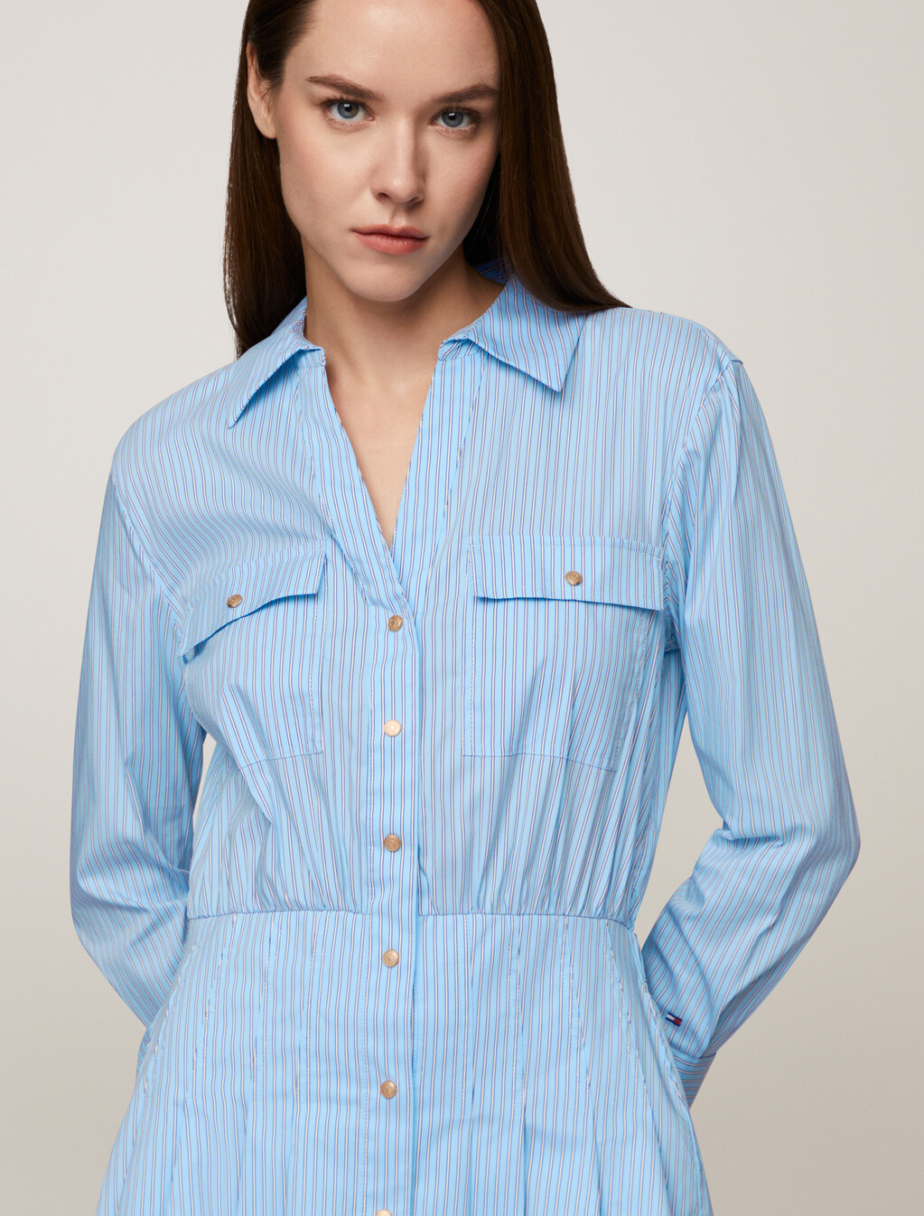 Asia Fit Stripe Pleated Shirt Dress, Ivy Stp/ Vessel Blue, hi-res