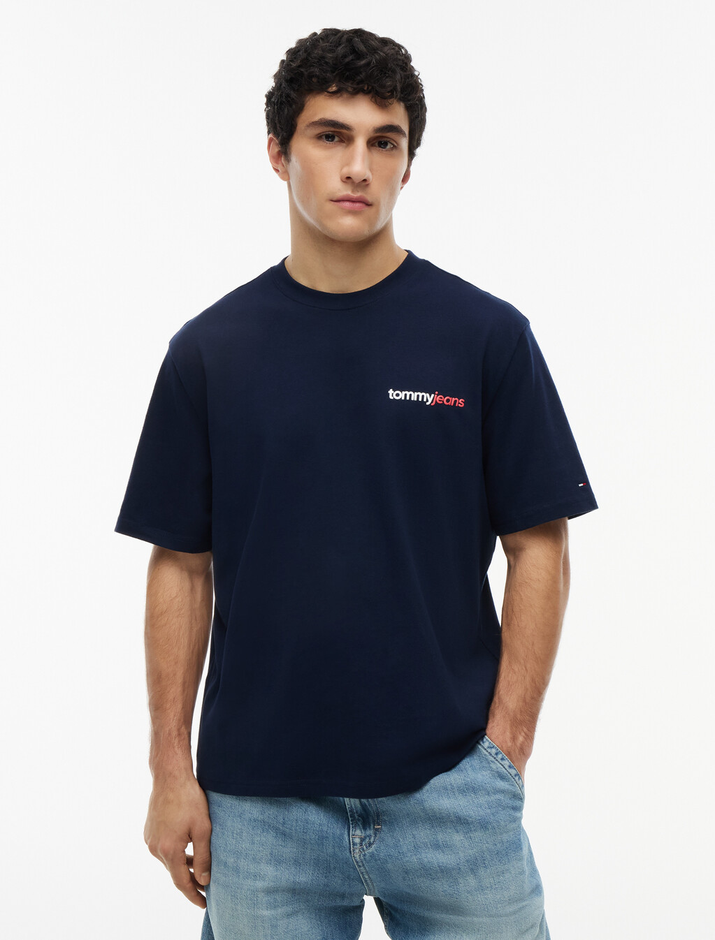 Logo Oversized Peached Jersey T-Shirt, Dark Night Navy, hi-res