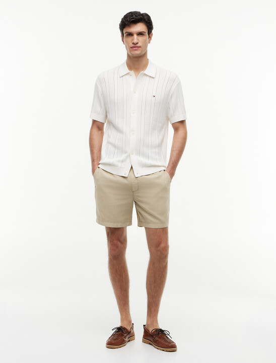 Relaxed Pointelle Short Sleeve Shirt With Linen
