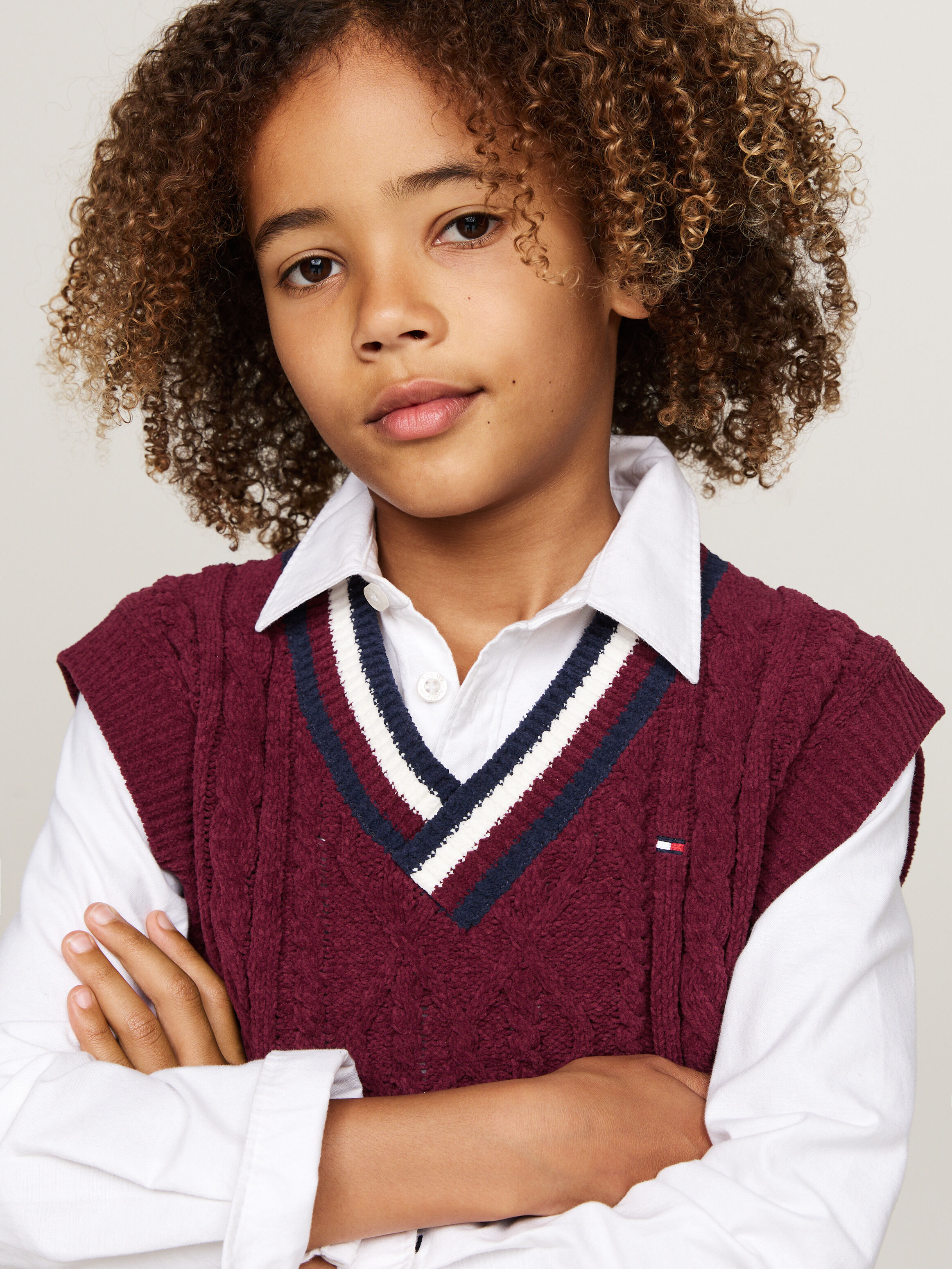 Global Stripe Chenille Cable Knit Vest purple Tommy Hilfiger
